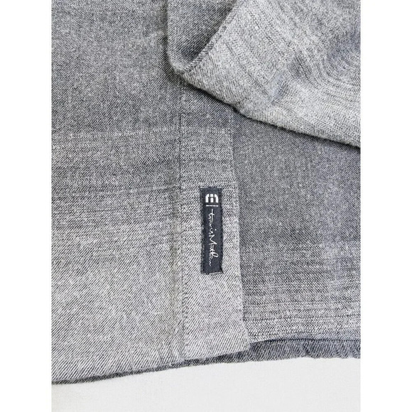 Travis Mathew Size XL Mens Gray Stripe Flannel Long Sleeve Pocket Hem Logo Shirt - Picture 8 of 12